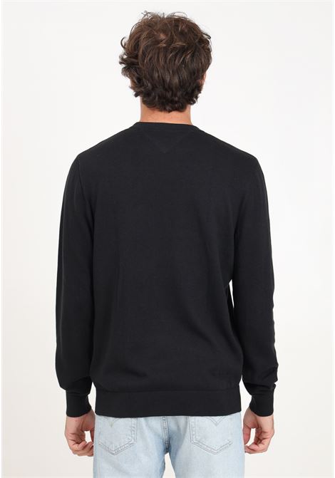 Black crew-neck sweater for men with flag embroidery TOMMY HILFIGER | MW0MW32026BDSBDS